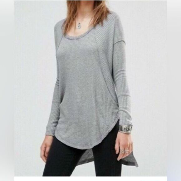 Free People Ventura Waffle Thermal Oversized Tunic Top Gray S - Picture 1 of 7
